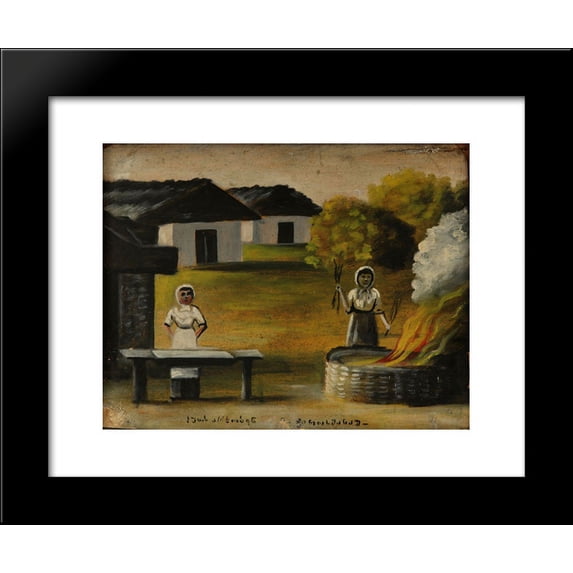 Baking bread 20x24 Framed Art Print by Pirosmani, Niko