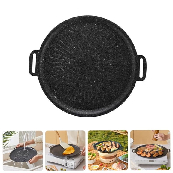 Baking trays & trays kitchen attachments Stick Pan Korean Grill Pan For / Stove Top Round BBQ Griddle Pan With Hangable Handles Portable BBQ Grill Flat Pans For Outdoor Home Baking Pancakes