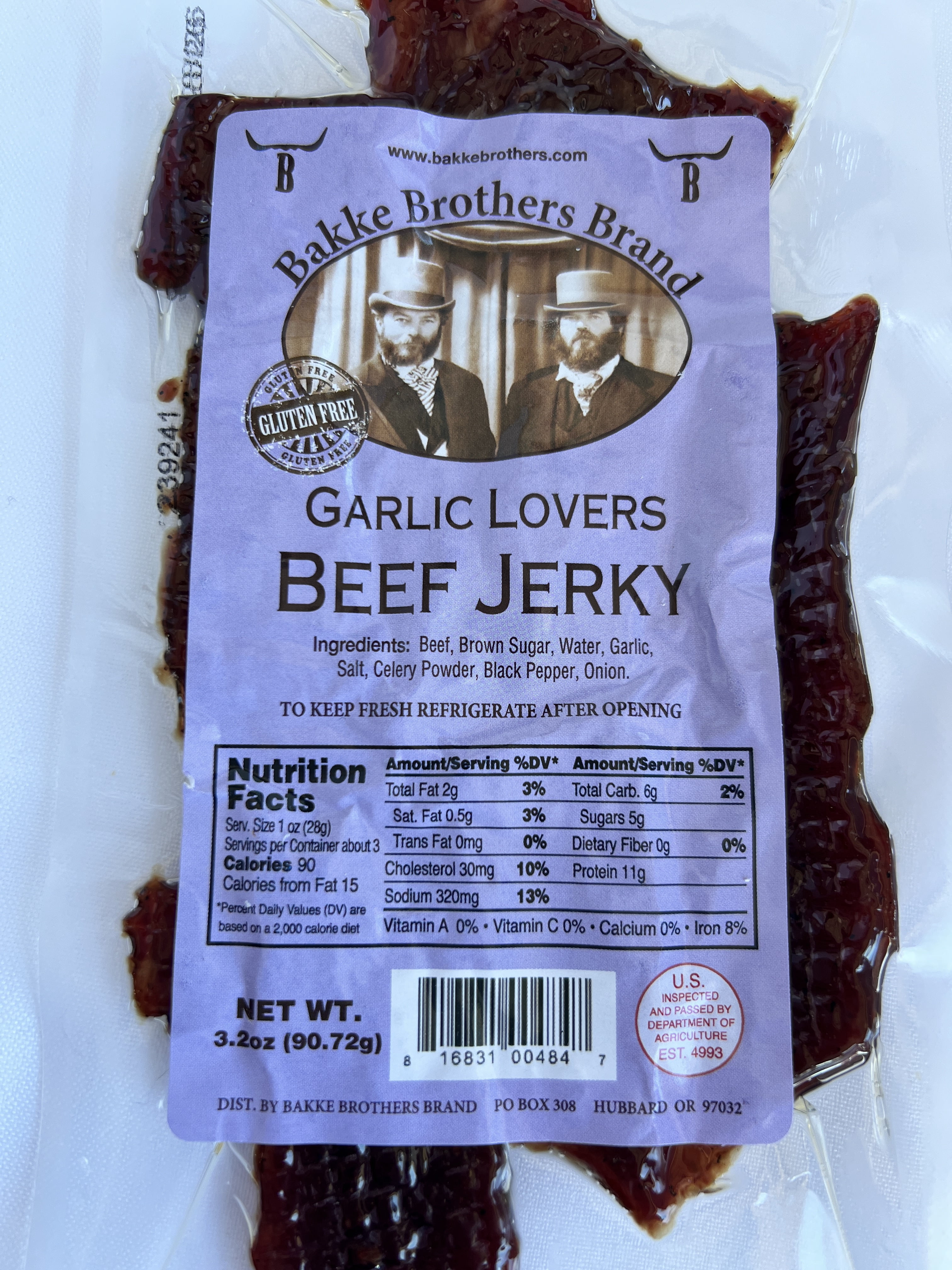 Bakke Brothers Brand Garlic Lover's Beef Jerky Gluten Free (3.2oz