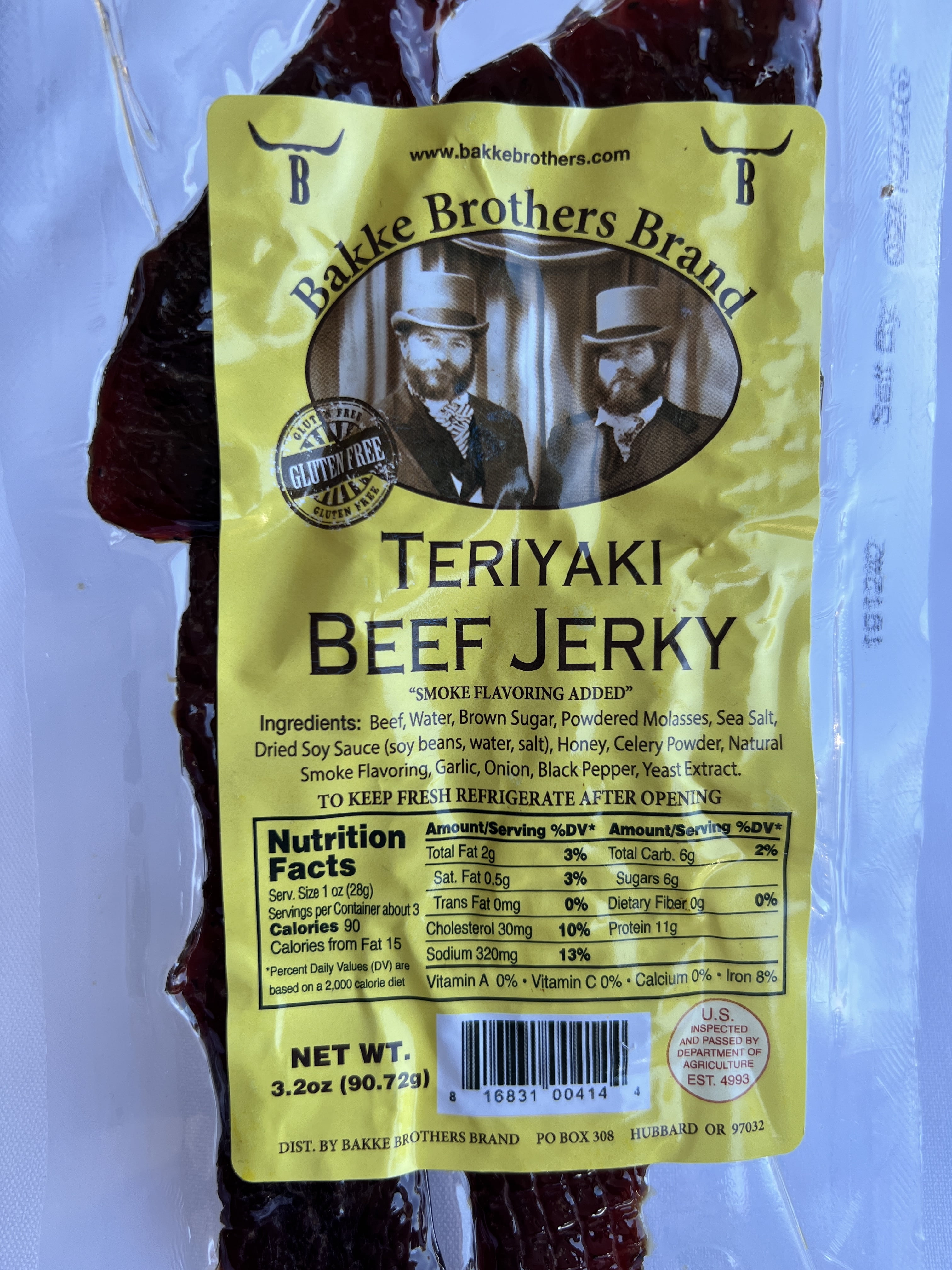 Bakke Brothers Brand - Teriyaki Beef Jerky - Gluten Free (3.2oz)