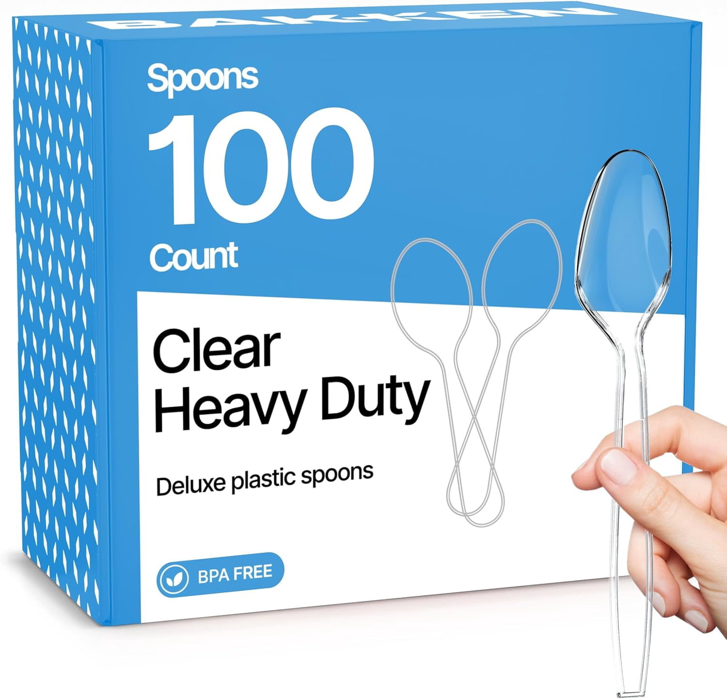Bakken 100-Piece Spoons Heavy Duty Disposable Cutlery Set, Heat-Resistant, Reusable Clear Plastic Utensils
