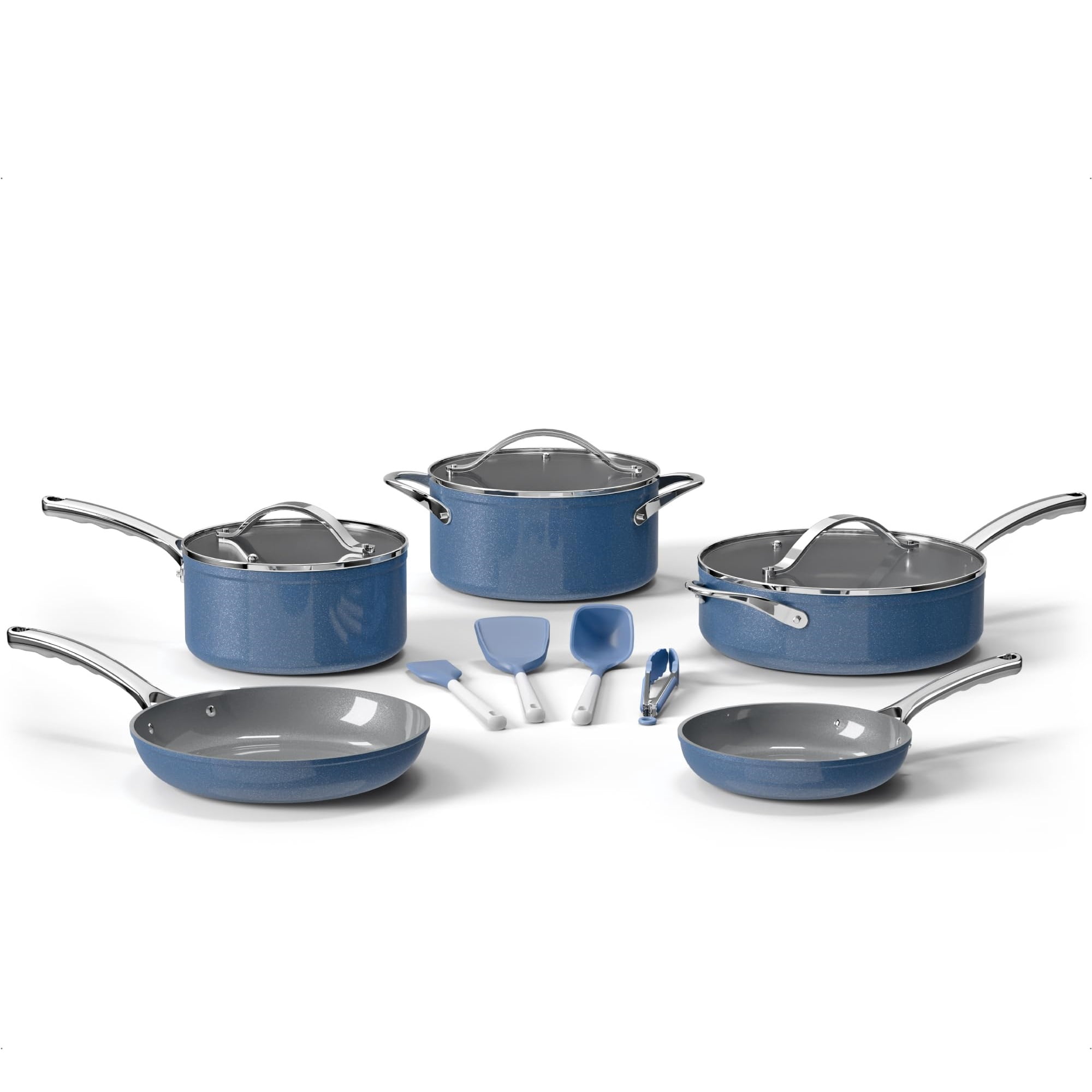 Bakken 12-Piece Aluminum Cookware Set with Ceramic Nonstick, All-Stovetop Safe to 500°F, Pots & Pans with Lids, Silicone Utensils, Dishwasher Safe
