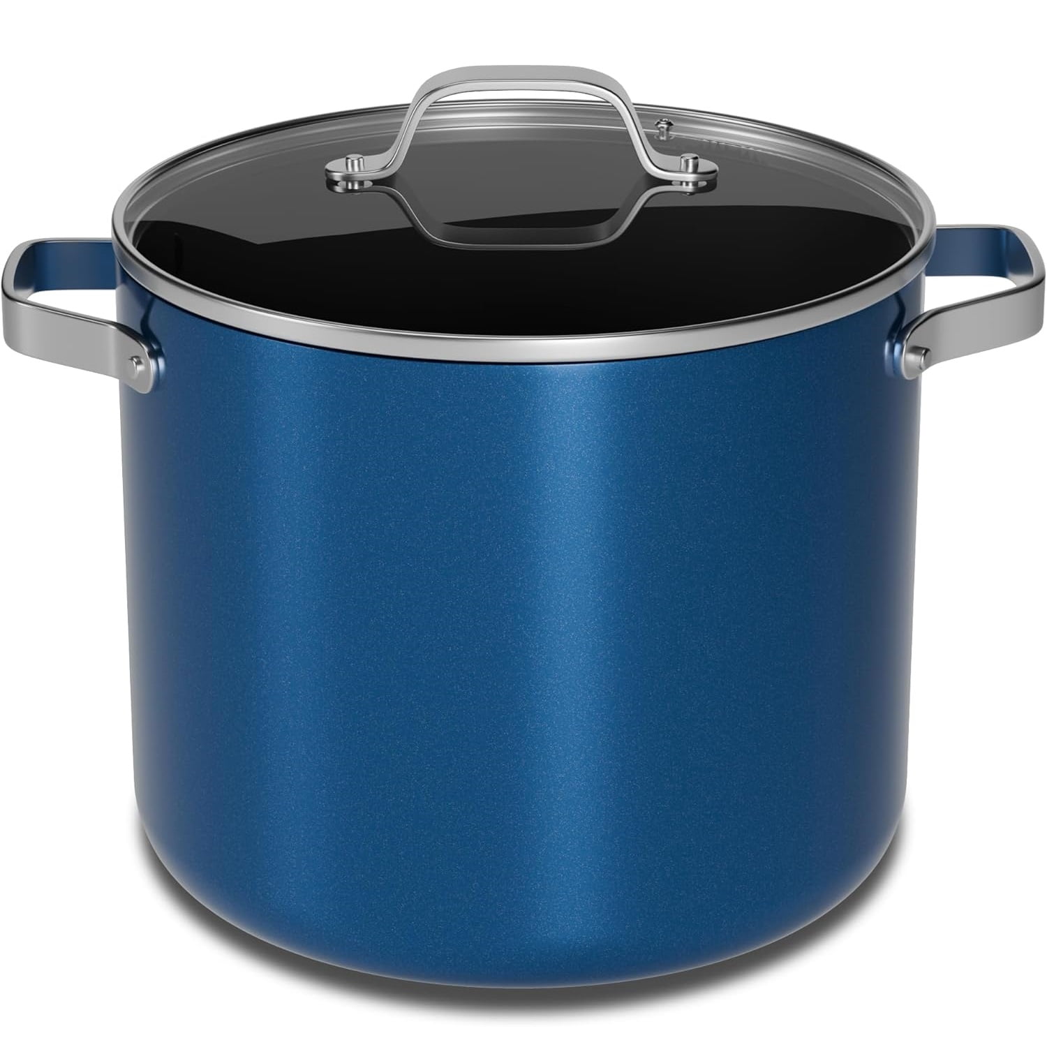Bakken 16 Quart Ceramic Coated Stock Pot with Glass Lid, Nonstick, Oven Safe to 500°F, Stainless Steel Handles, All Stove Compatible, Blue