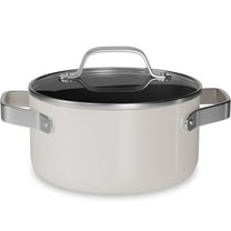 Bakken 3 Quart Ceramic Coated Stock Pot with Glass Lid, Nonstick, Oven Safe to 500°F, Stainless Steel Handles, All Stove Compatible, Cream