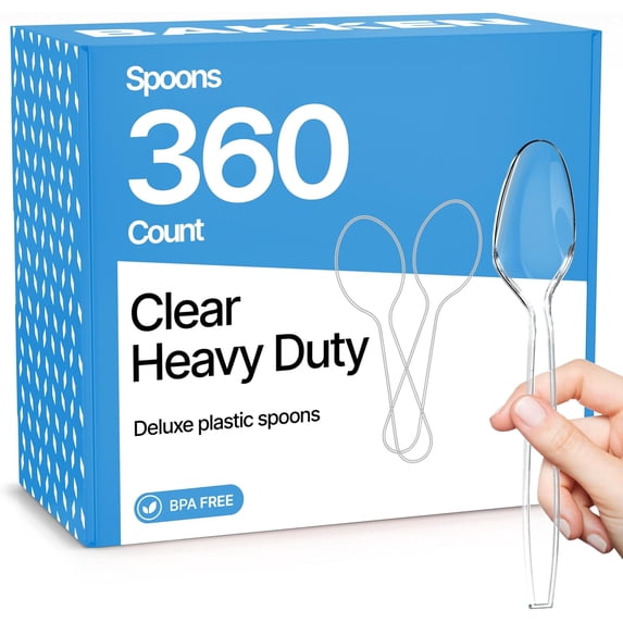 Bakken 360-Piece Spoons Heavy Duty Disposable Cutlery Set, Heat-Resistant, Reusable Clear Plastic Utensils