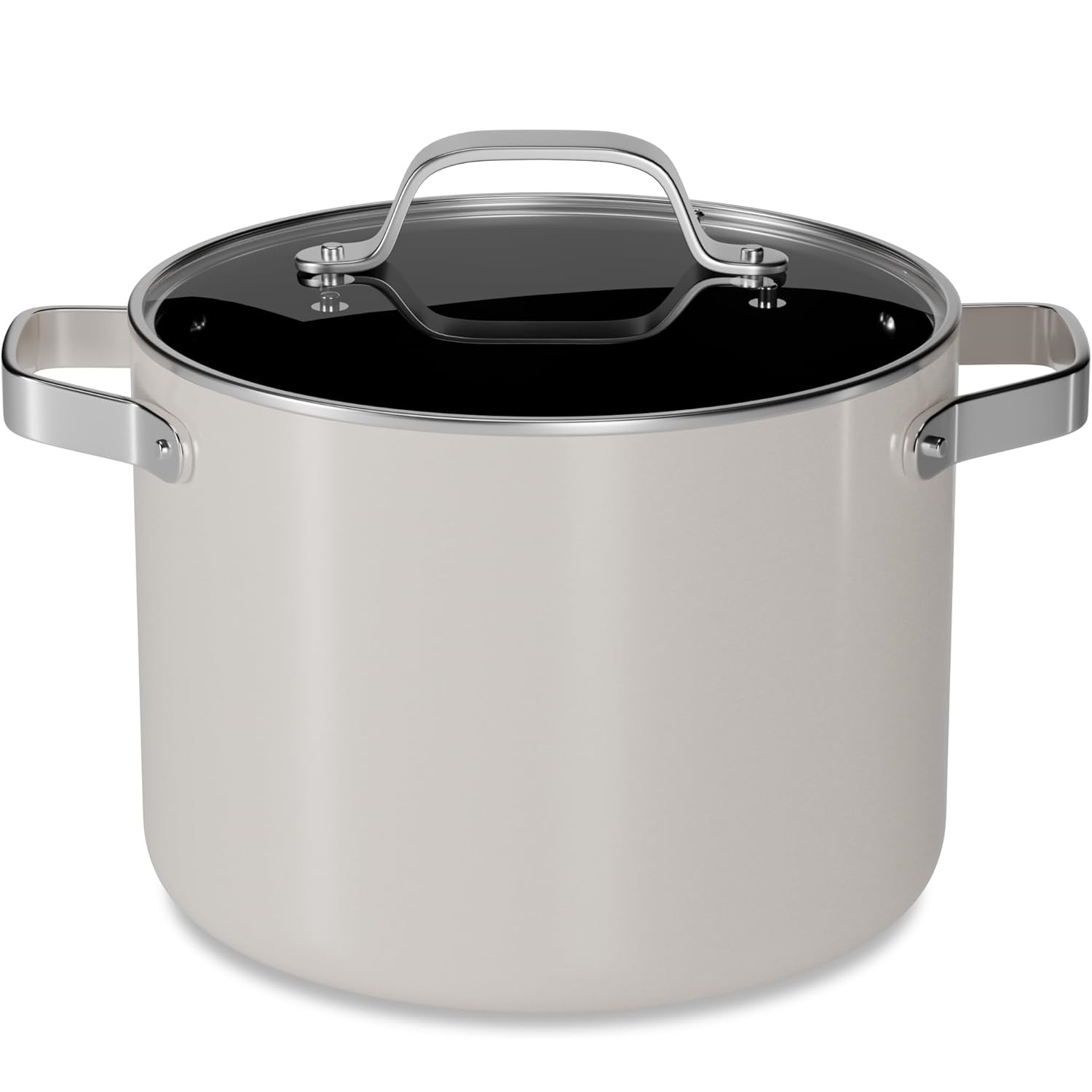 Bakken 5 Quart Ceramic Coated Stock Pot with Glass Lid, Nonstick, Oven Safe to 500°F, Stainless Steel Handles, All Stove Compatible, Cream