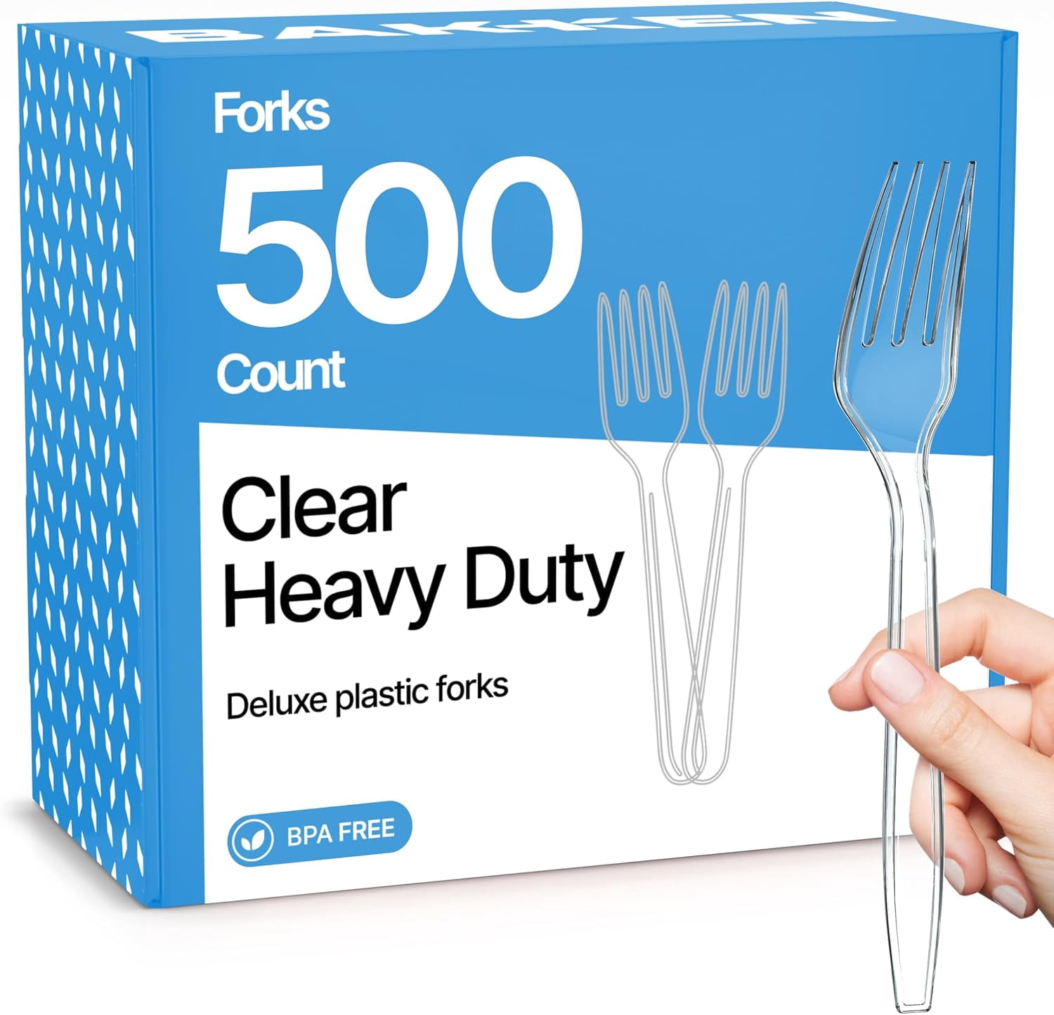 Bakken 500-Piece Heavy Duty Plastic Cutlery Set, Clear Disposable Reusable Forks for Parties & Catering