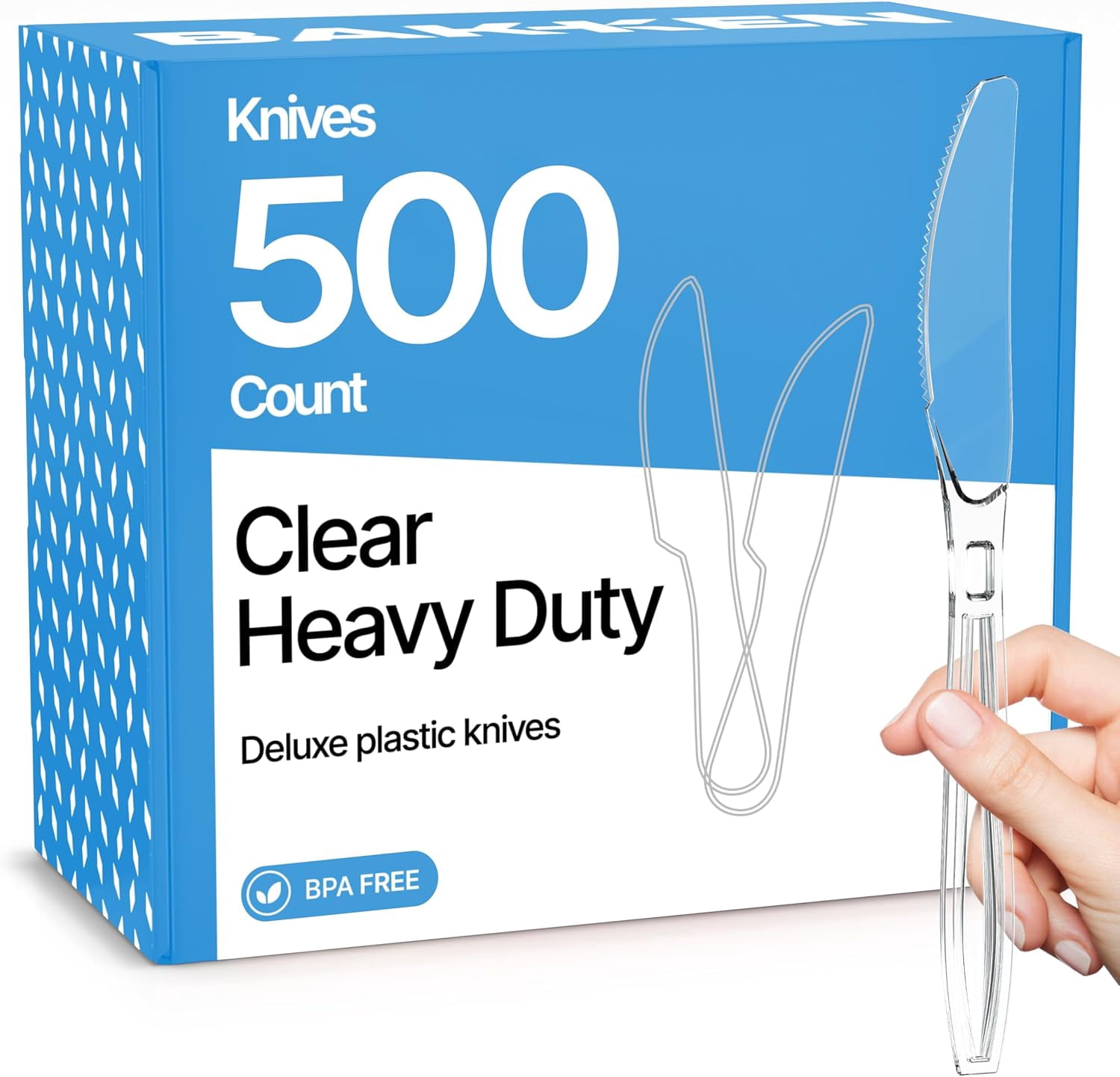 Bakken 500-Piece Knives Heavy Duty Disposable Cutlery Set, Heat-Resistant, Resuable Clear Plastic Utensils