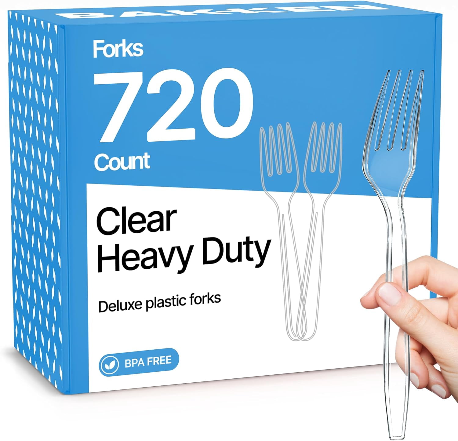 Bakken 720-Piece Heavy Duty Plastic Cutlery Set, Clear Disposable Reusable Forks for Parties & Catering