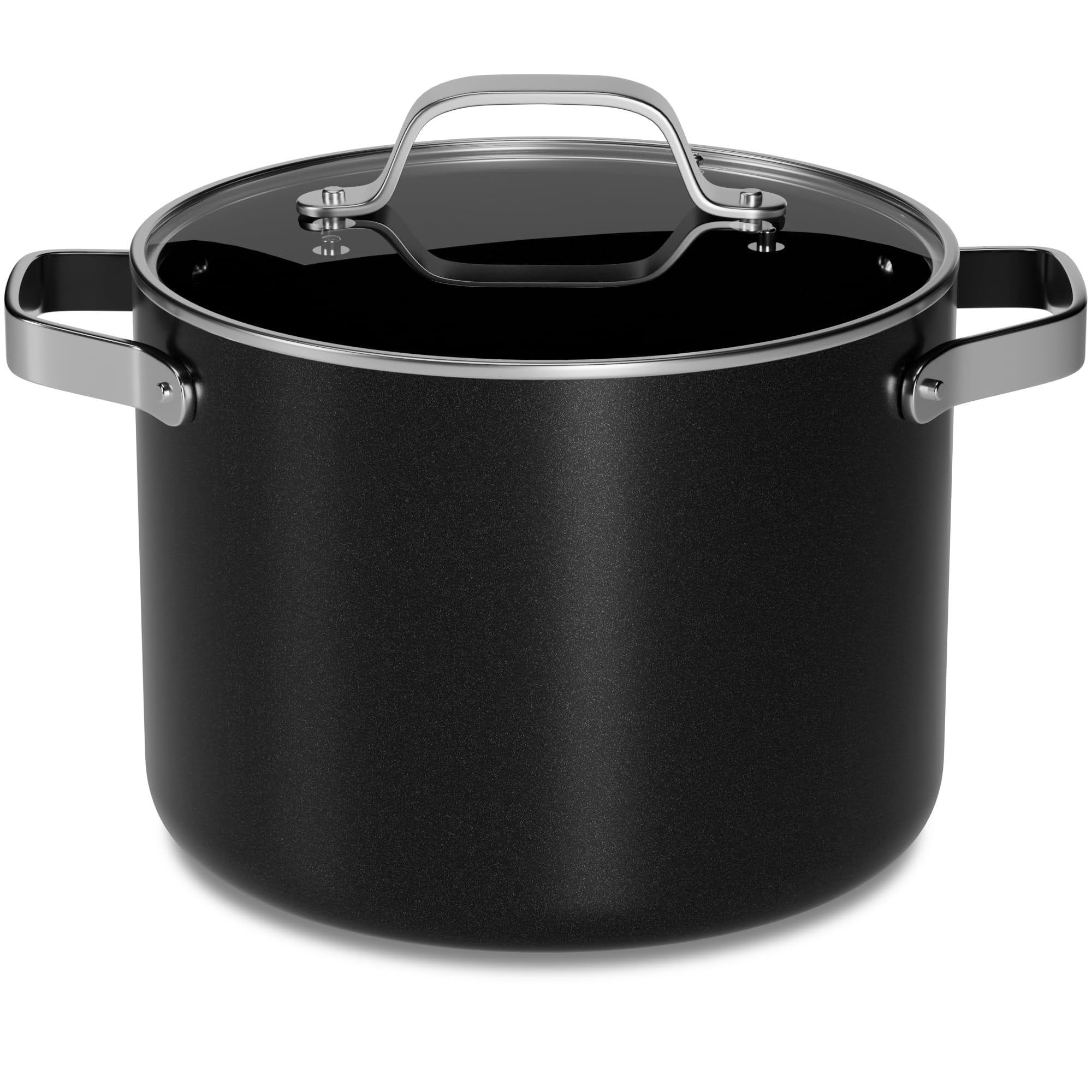 Bakken 8.5 Quart Ceramic Coated Stock Pot with Glass Lid, Nonstick, Oven Safe to 500°F, Stainless Steel Handles, All Stove Compatible, Black