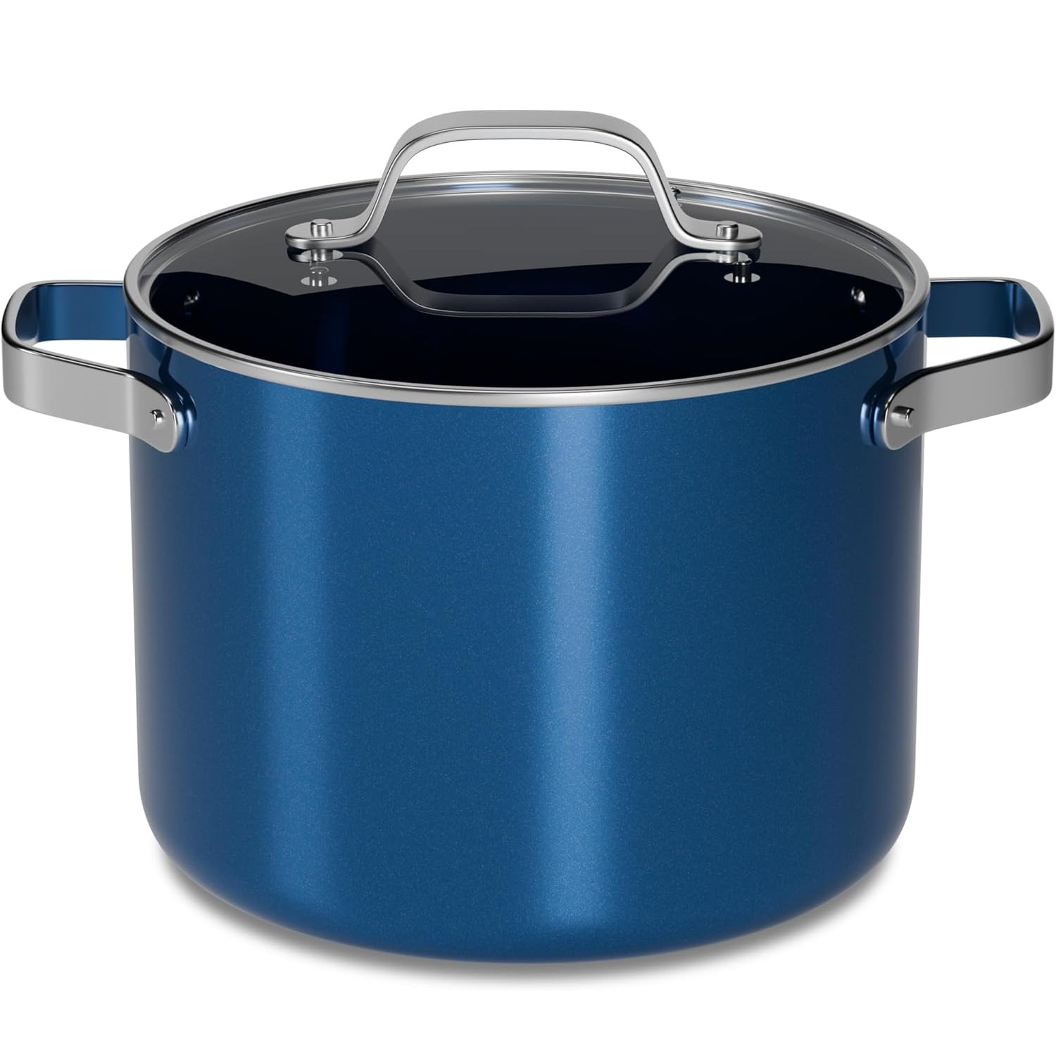 Bakken 8.5 Quart Ceramic Coated Stock Pot with Glass Lid, Nonstick, Oven Safe to 500°F, Stainless Steel Handles, All Stove Compatible, Blue
