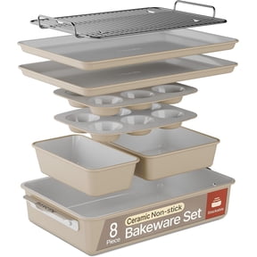 Bakken 8-Piece Ceramic Coated Bakeware Set, Nonstick Aluminized Steel, Oven Safe 500°F, Dishwasher Safe