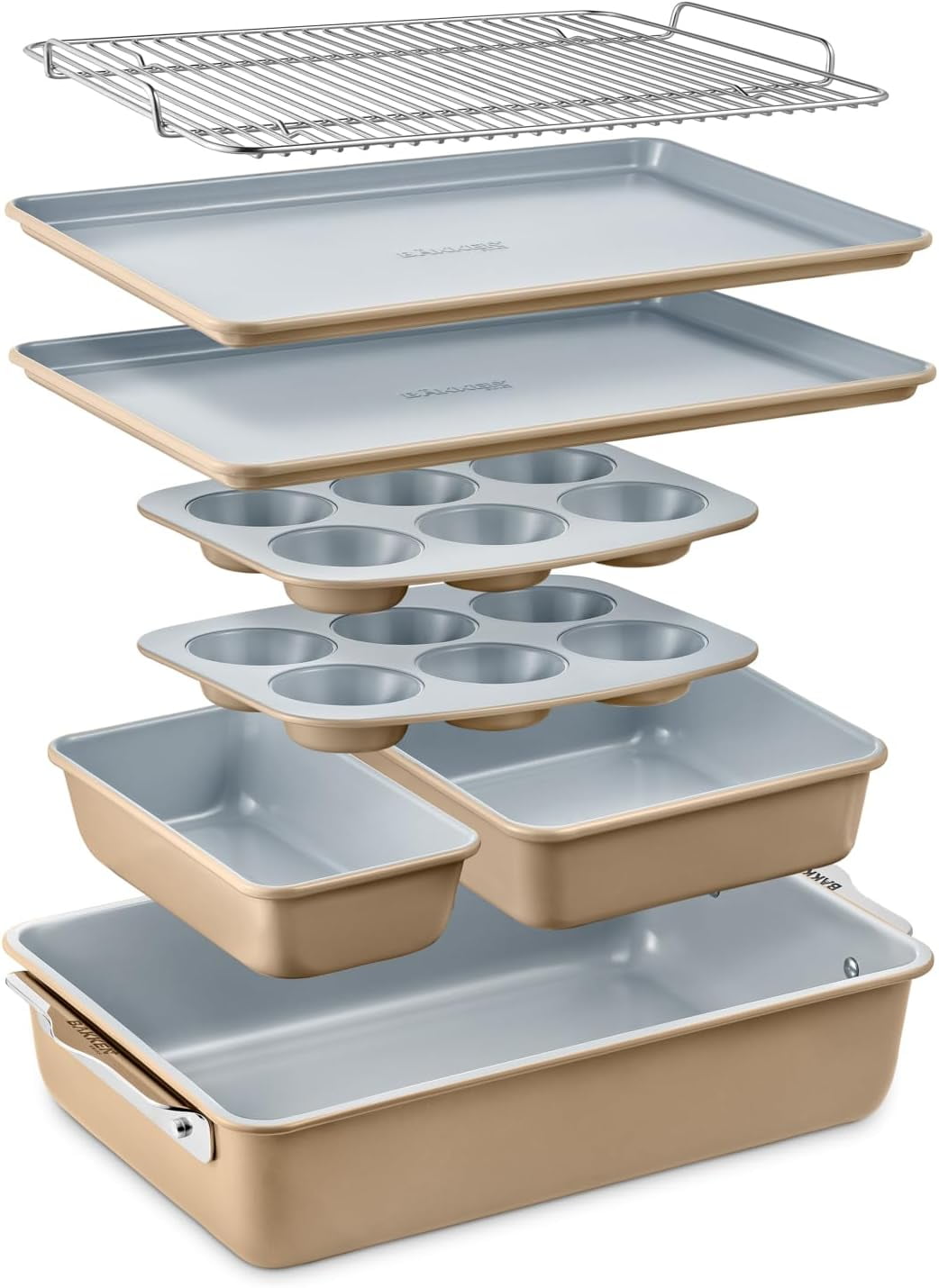 Bakken 8-Piece Gold and Gray Ceramic Non-Stick Bakeware Set