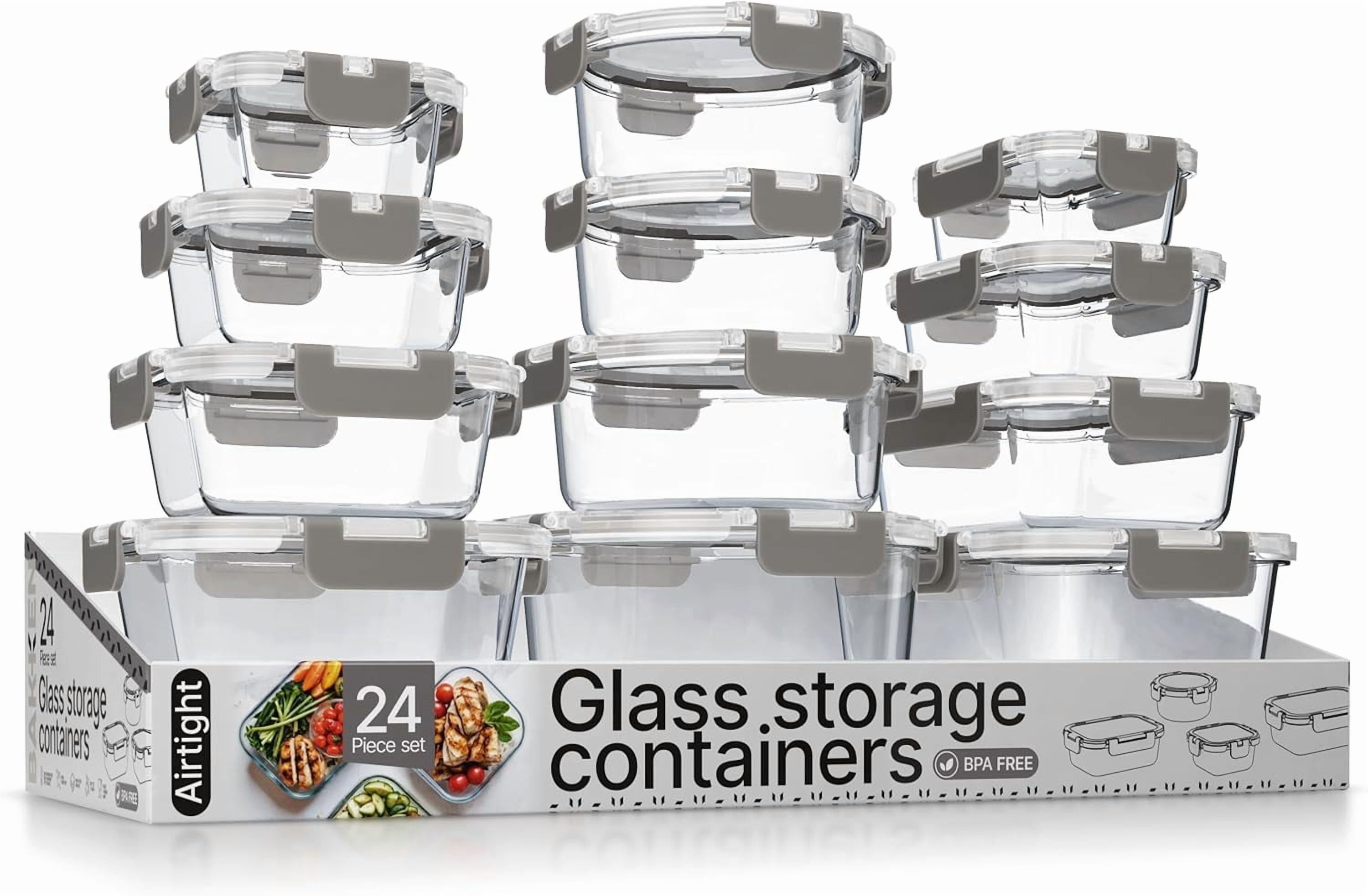 Bakken Borosilicate Glass Food Storage Containers with Lids 24 Pieces, Airtight Leak-Proof, Stackable Lunch Containers Microwave & Freezer Safe, Gray - Walmart.com