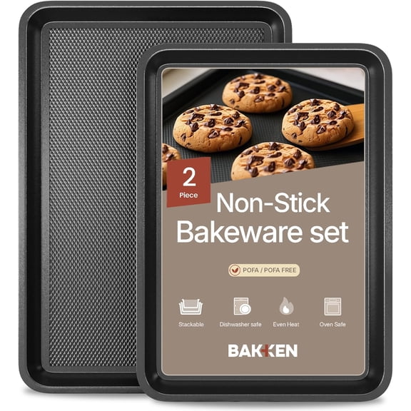 Bakken Diamond Bottom Cookie Sheet Set of 2, Nonstick Carbon Steel Baking Pans, Stackable, Oven Safe 450F, Small & Medium