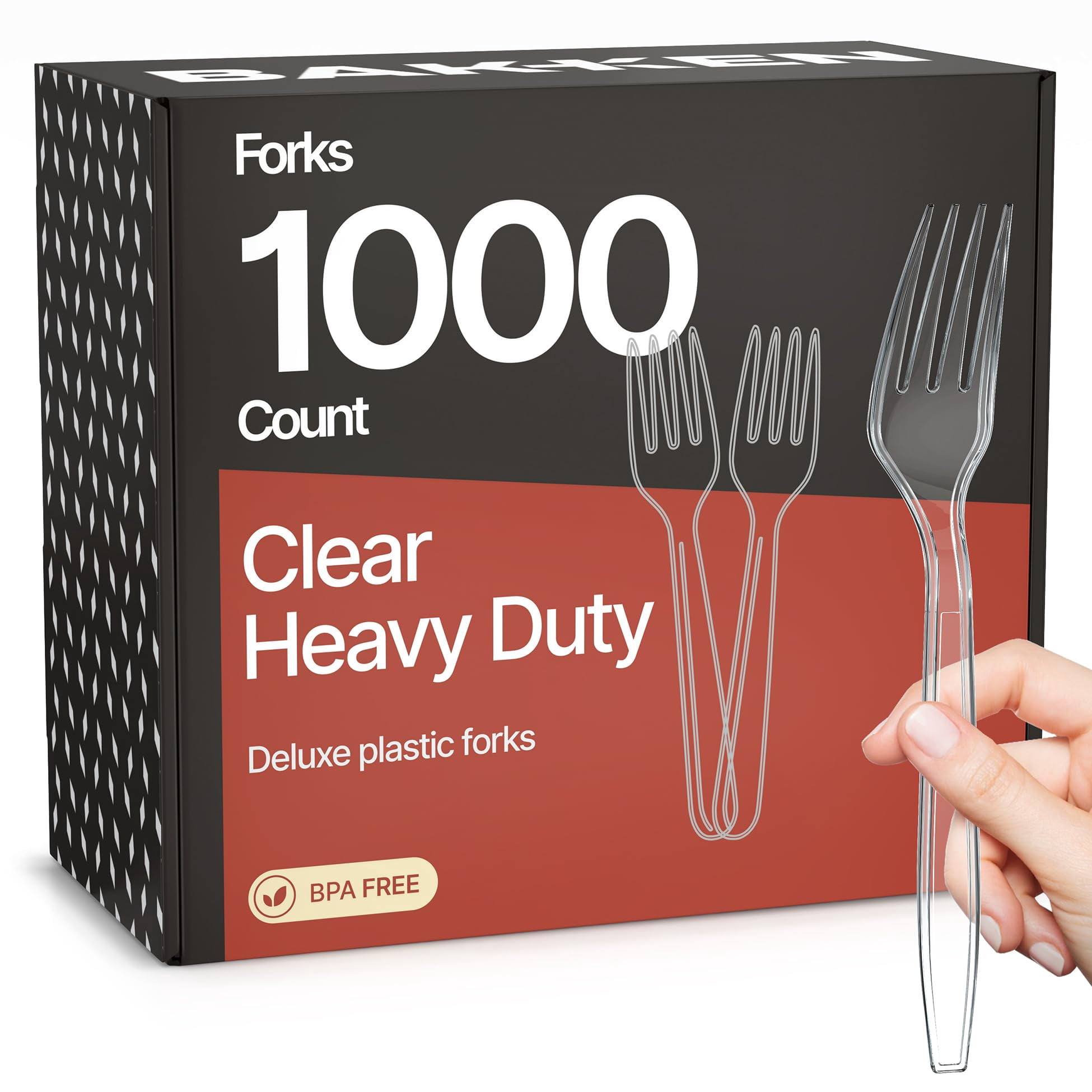 Bakken Disposable Cutlery Set 1000 Pieces Forks, Heavy Duty Plastic Silverware, BPA-Free Food-Grade Materials, Heat-Resistant, Reusable Utensils for Parties, Catering, BBQs, and Everyday Use, Clear