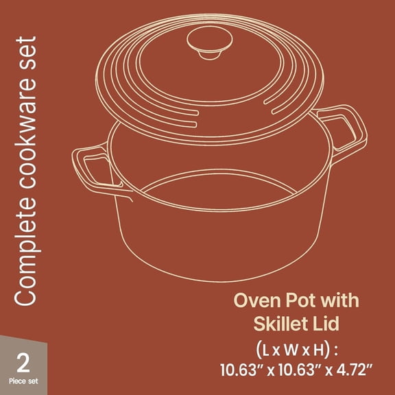 Bakken Enameled Cast Iron Dutch Oven Pot, 6QT for Bread Baking Braising Roasting Kitchen Campfire Cooking Moisture-Locking Lid Oven Safe Up To 500 ° F Works on All Cooktops Red