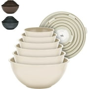 Bakken Master 12 Piece Plastic Nesting Bowls with Lids - Mixing Bowls Set includes 6 Prep Bowls and 6 Lids, BPA-Free, Reusable Meal Prep Containers, Microwave, Freezer & Dishwasher Safe, White Cream