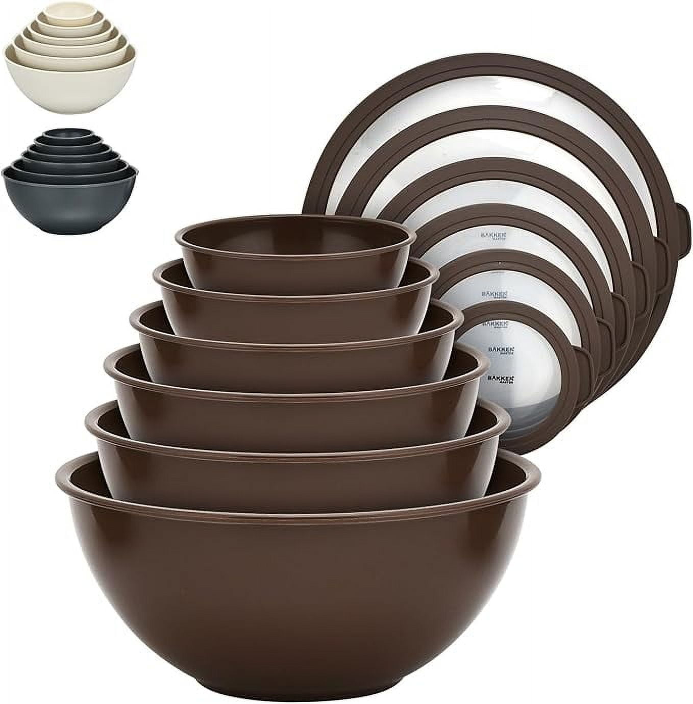 Bakken Master 12 Piece Plastic Nesting Bowls with Lids - Mixing Bowls Set includes 6 Prep Bowls and 6 Lids, BPA-Free, Reusable Meal Prep Containers, Microwave, Freezer & Dishwasher Safe, Brown - Walmart.com
