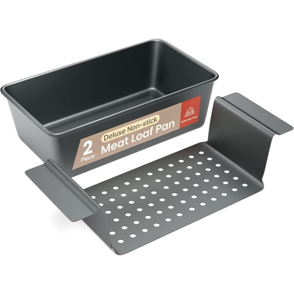 Bakken Meatloaf Pan with Perforated Drain Tray, Nonstick Carbon Steel Loaf Pan, 9.84 x 5.71 in, Oven Safe 450F, Dishwasher Safe