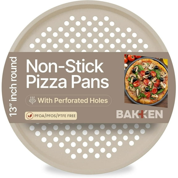 Bakken Pizza Baking Pan - Round Perforated Carbon Steel Pan with Non-Stick Marble Coating, Oversized Silicone Handle, Dishwasher Safe, High-Temperature Resistant, Durable & Easy Cleanup White, 1 Pack