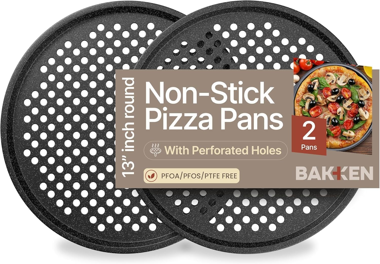 Bakken Pizza Baking Pan - Round Perforated Carbon Steel Pan with Non-Stick Marble Coating, Oversized Silicone Handle, Dishwasher Safe, High-Temperature Resistant, Durable & Easy Cleanup Gray, 2 Pack - Walmart.com