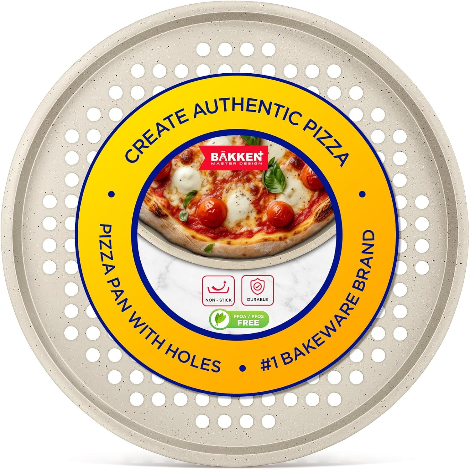 Bakken Pizza Baking Pan - Round Perforated Carbon Steel Pan with Non-Stick Marble Coating, Oversized Silicone Handle, Dishwasher Safe, High-Temperature Resistant, Durable & Easy Cleanup White, 1 Pack - Walmart.com