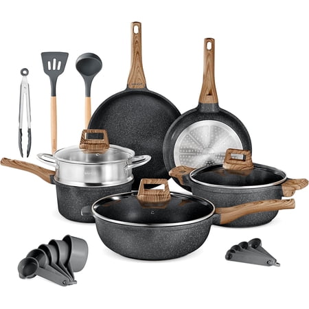 Bakken-Swiss 14-Piece Kitchen Cookware Set – Granite Non-Stick – Eco-Friendly – for All Stoves & Oven-Safe - Marble coating