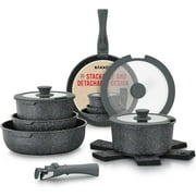 BAKKENMASTER 15 Piece Non Stick Granite Cookware Set, Black