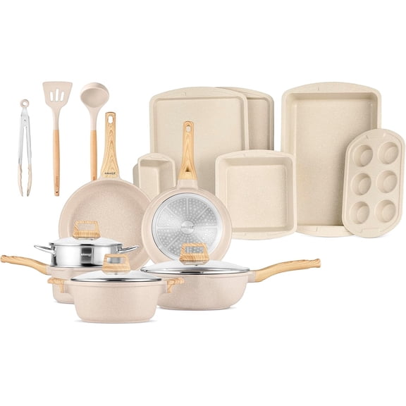 Bakken-Swiss 20-Piece Kitchen Cookware Set Granite Non-Stick Eco-Friendly for All Stoves & Oven-Safe