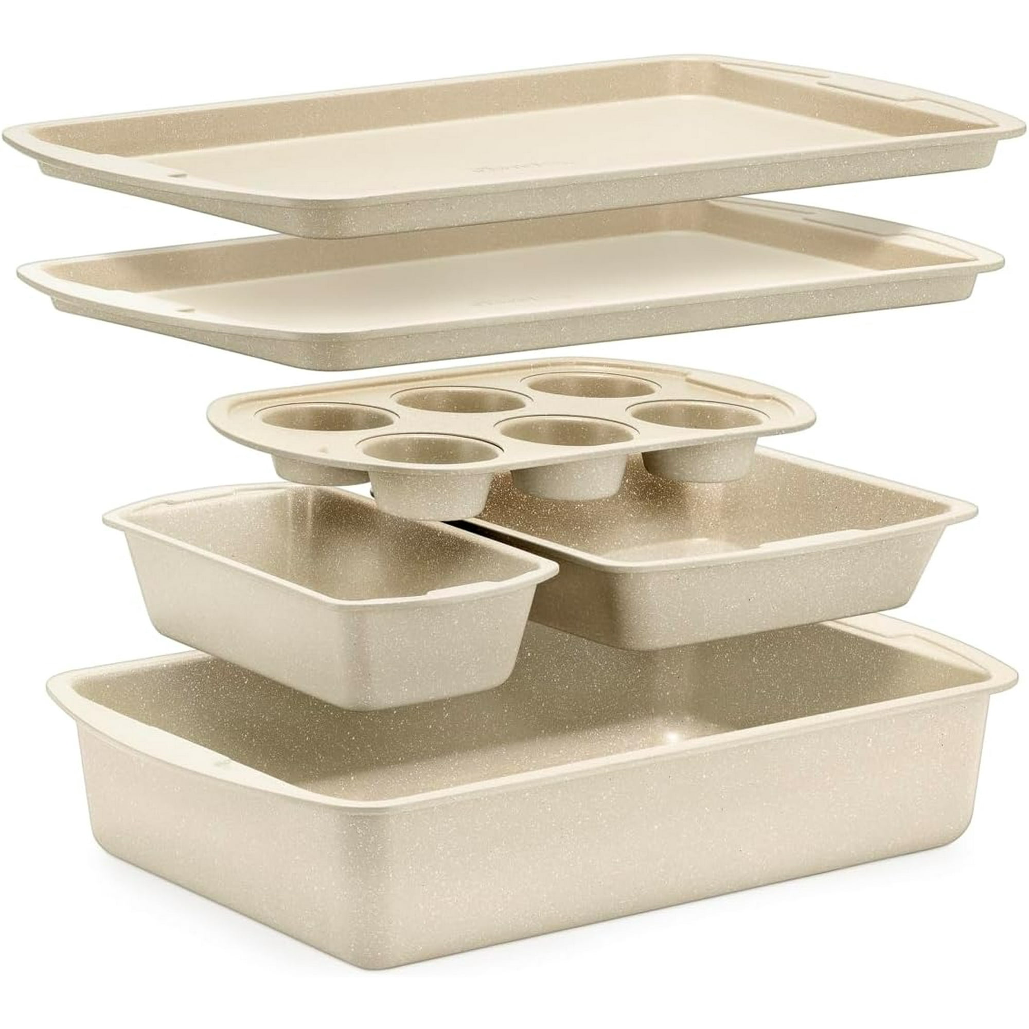 Bakken- Swiss Kitchen Baking Pan Set - Nonstick White Marble Coating, Commercial Grade Carbon Steel, Baking Kitchen Essentials, Oven Safe Tray (Up To 450° F), Set of 6