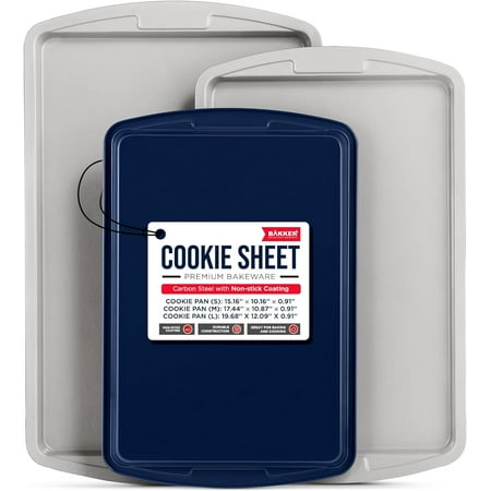 Bakken- Swiss Kitchen Baking Pan Set - Nonstick Coating, Commercial Grade Carbon Steel, Baking Kitchen Essentials, Oven Safe Tray (up to 450° F), Set of 3, Royal Blue