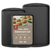 Bakken- Swiss Kitchen Baking Pan Set - Nonstick Coating, Commercial Grade Carbon Steel, Baking Kitchen Essentials, Oven Safe Tray up to 450  F, Set of 3, Gray Marble