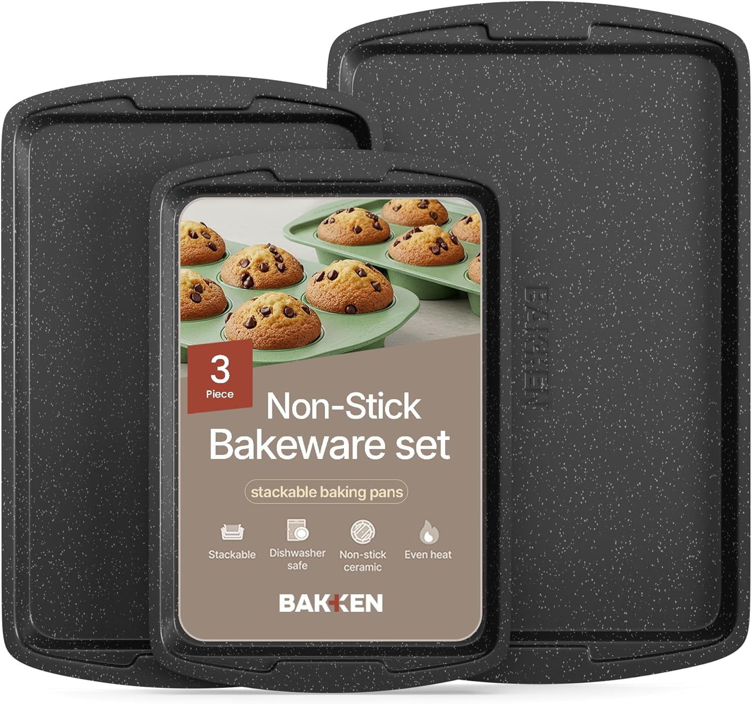 Bakken-Swiss 3-Piece Non-Stick Cookie Sheet Set Stackable Carbon