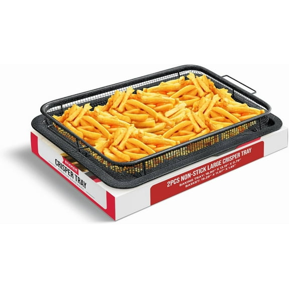 Bakken- Swiss Crisper Tray Gray marble Coating - 2-Piece Set, Non-Stick Basket Design for Healthier Cooking in Regular Ovens - Make Great Crispy Food, Bacon and More