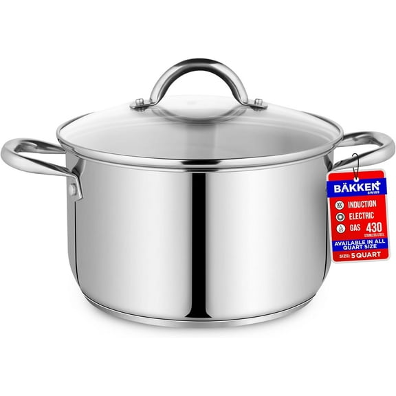 Bakken-Swiss Deluxe 5-Quart Stainless Steel Stockpot with Glass Lid for Induction Cooking