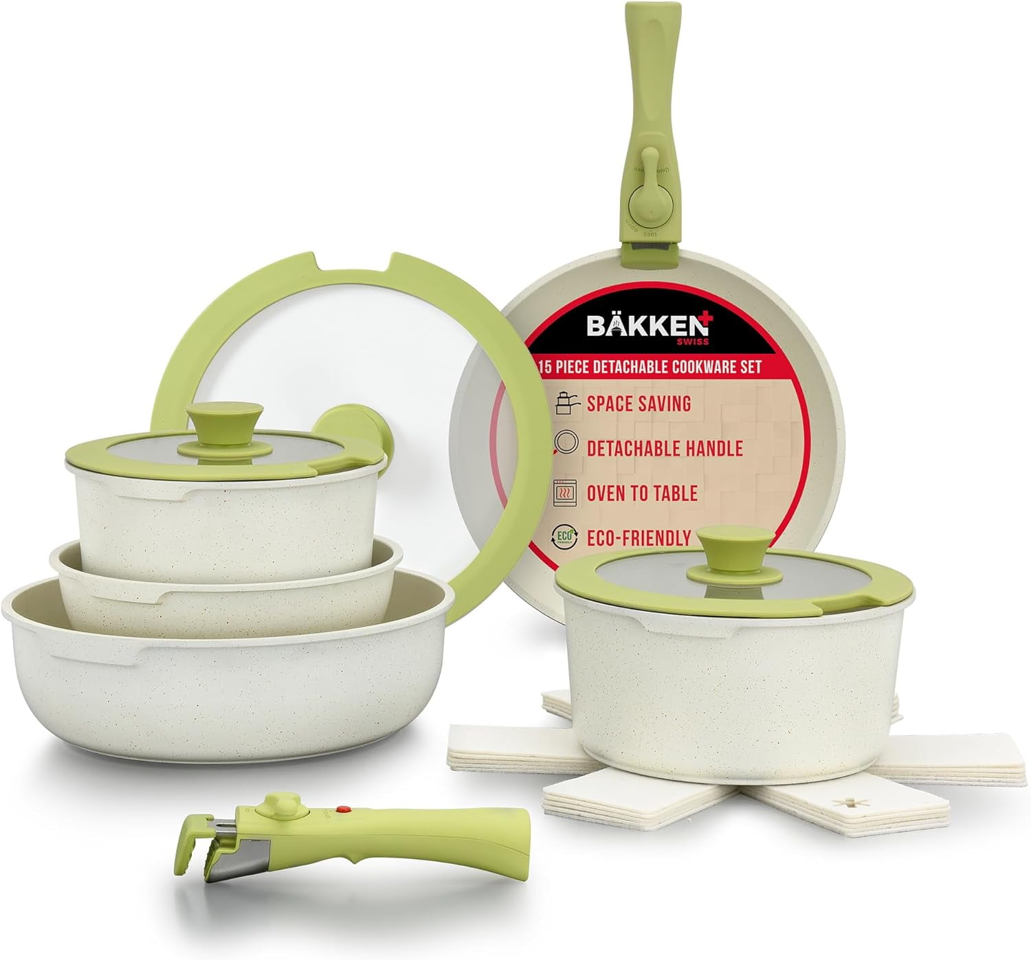 Bakken-Swiss 15-Piece Green Granite Non-Stick Cookware Set