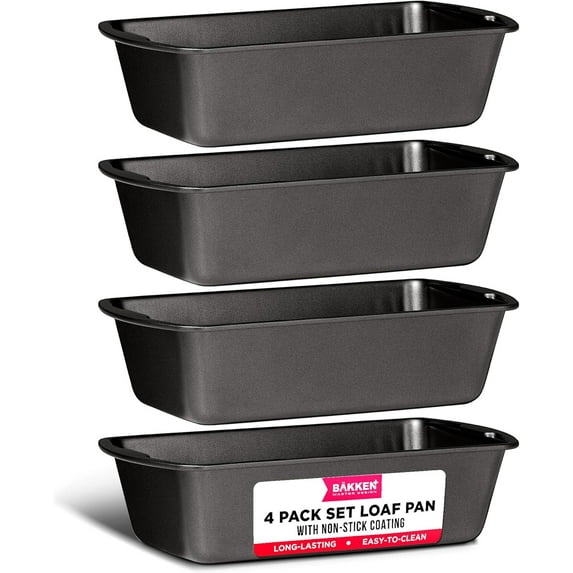Bakken- Swiss Loaf Pan Set 4-Piece - Deluxe Nonstick Carbon Steel Bakeware for Perfect Bread and Cakes – Dishwasher Safe, Premium Pans for Home Baking