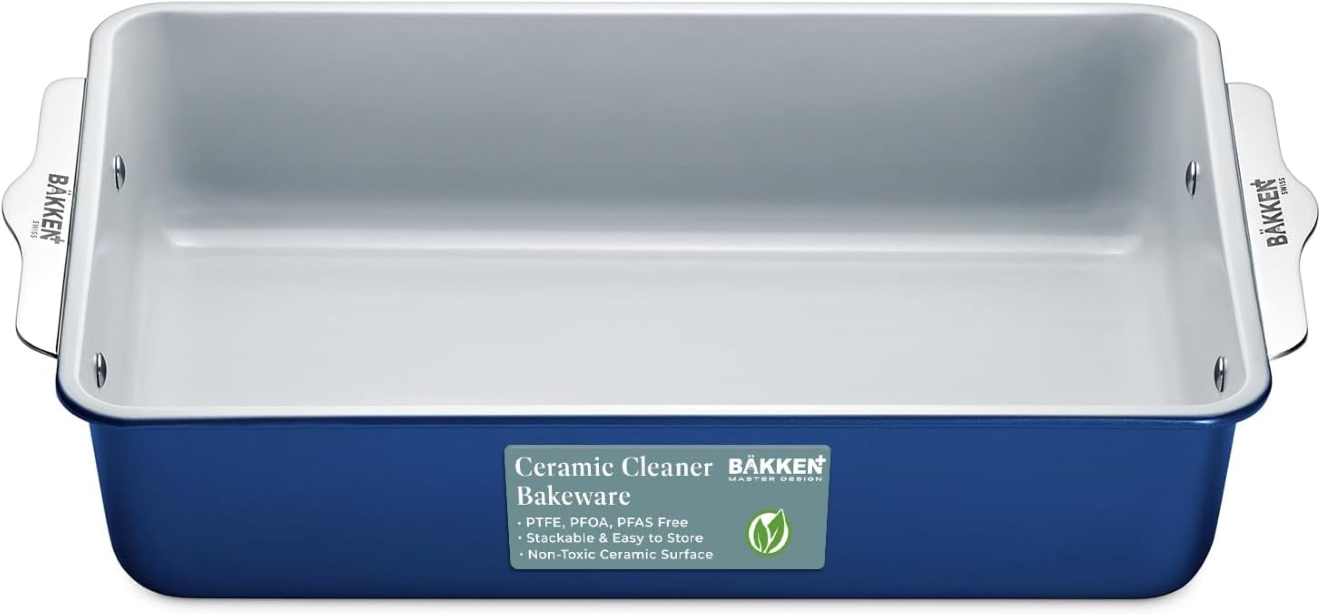 Bakken- Swiss Premium Non-Stick Ceramic 8"x15.5" Rectangle Pan - Aluminized Steel with Ceramic Non-Stick Coating- Non-Toxic, Perfect for Lasagnas, Brownies, and More - Blue