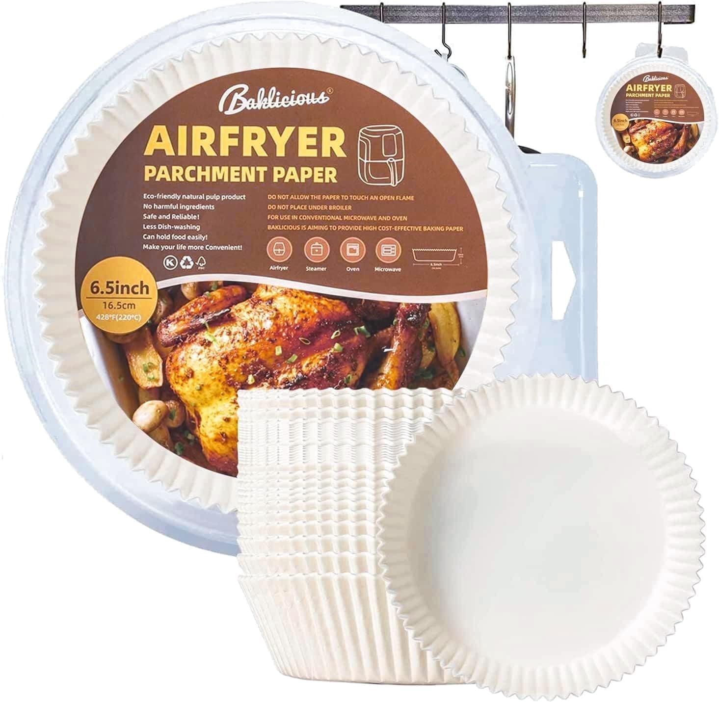 Baklicious Air Fryer Liners, 120 pack, Round 6.5 inch, Food Grade Parchment Paper