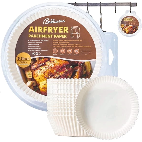 Baklicious Air Fryer Liners, 120 pack, Round 6.5 inch, Food Grade Parchment Paper