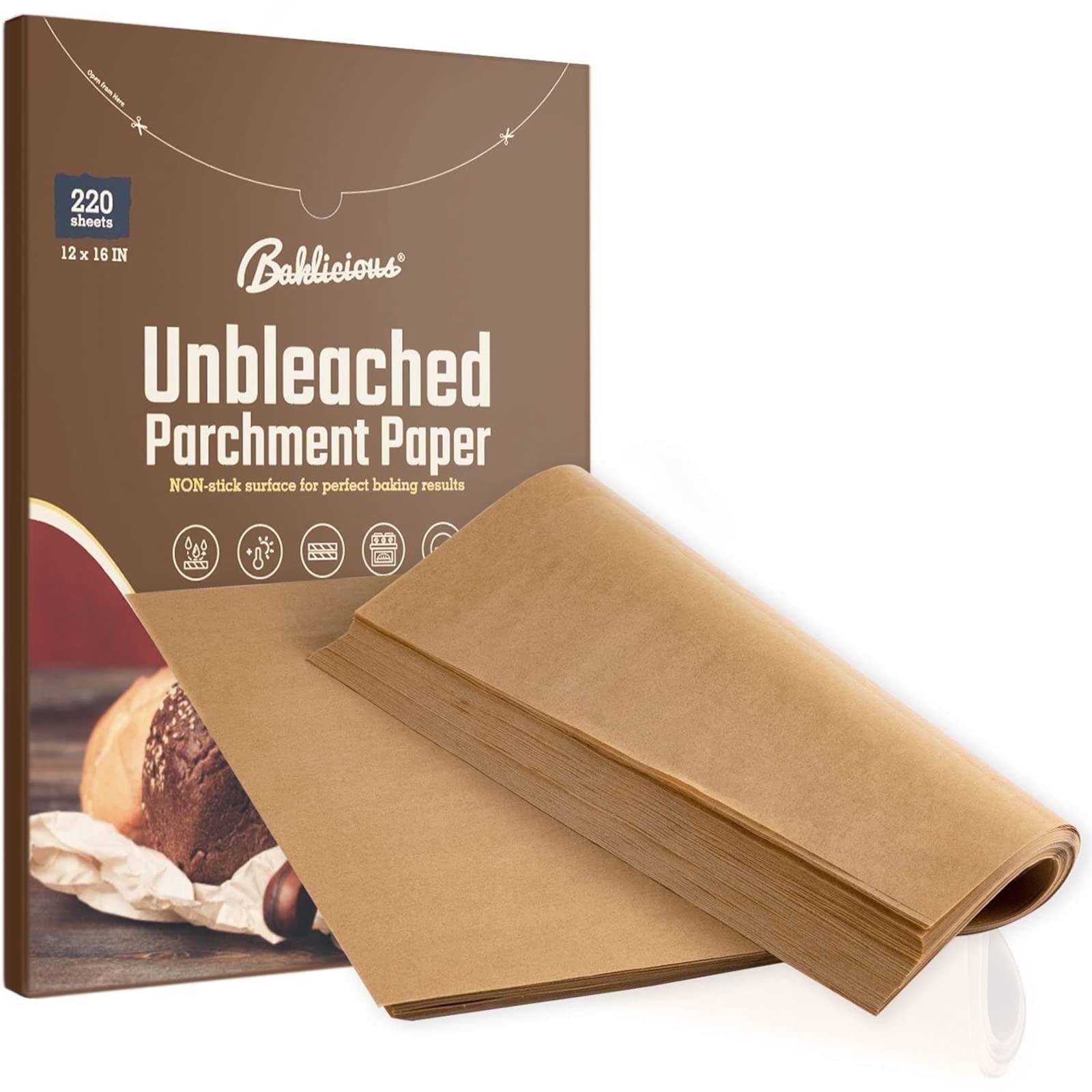 Baklicious 220 Pcs 12x16inch Heavy Duty Unbleached Parchment Paper Baking Sheets,Non-Stick