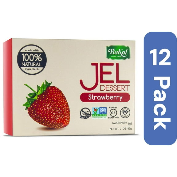 Bakol Jel Dessert All Natural Vegan Dessert Jell Strawberry Flavor 3oz (24 Pack)