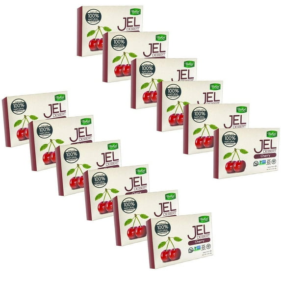Bakol Jel Dessert - All Natural Vegan Dessert Mix - Kosher - Halal - No Artificial Sweeteners Flavors or Colors  Cherry Flavor (PACK OF 12)