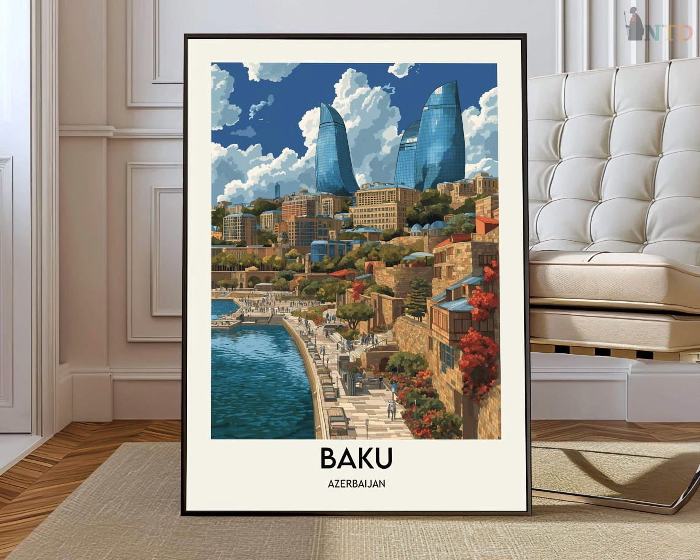 Baku Azerbaijan Wall Art Print, Caspian City Travel Home Decor ...