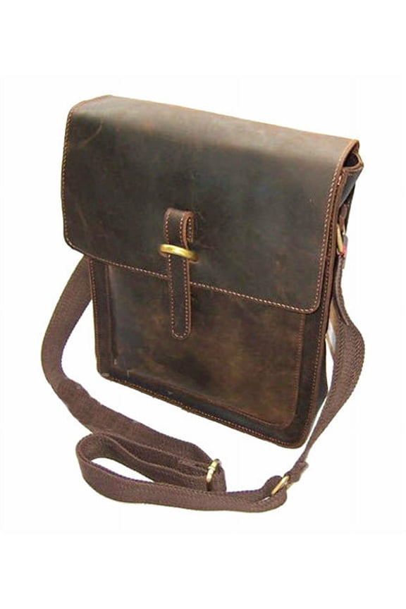 "Baku" Men's Distressed Full Grain Leather Box-style Messenger Bag