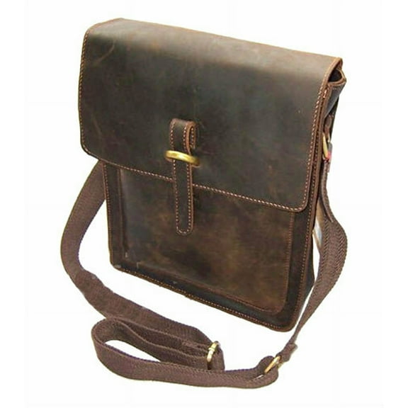 "Baku" Men's Distressed Full Grain Leather Box-style Messenger Bag