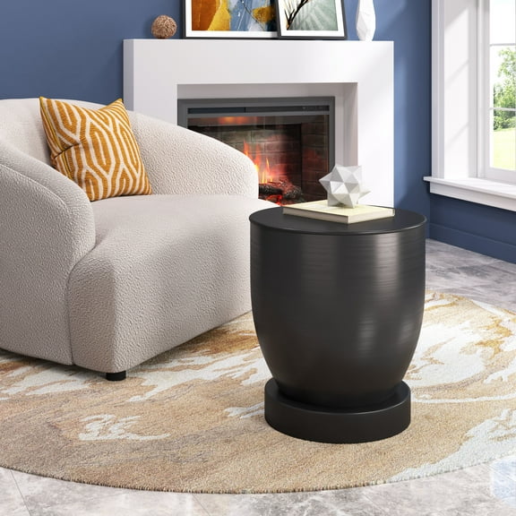 Baku Side Table Black End Table, Modern Style, Powder Coated Iron round shape tabletop, Iron, Indoor Living