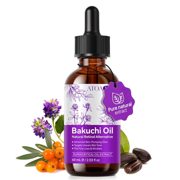 Bakuchiol Oil for Dry & Dull Skin, Plant-Based Retinol Alternative Face Oil with Rosehip, Jojoba & Sea Buckthorn Oils, 60 mL