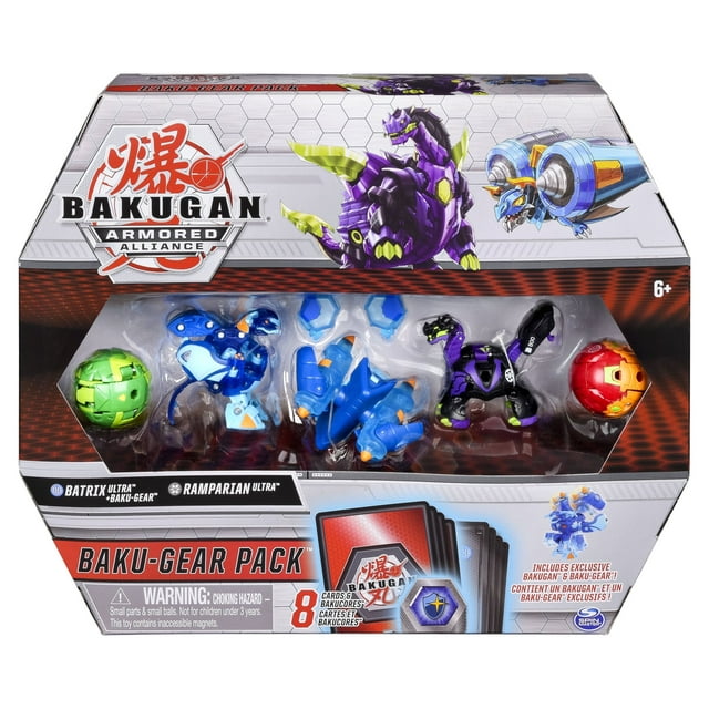 Bakugan Baku-Gear 4-Pack, Batrix Ultra with Baku-Gear and Ramparian Ultra, Collectible Action Figures